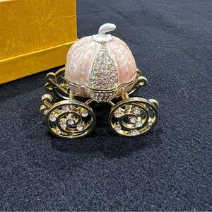 Elegant Pink and Gold Pumpkin Carriage Trinket Box set of 2